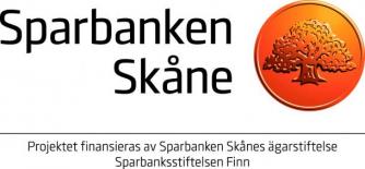 Logotyp med texten "Sparbanken Skåne - Projektet finansieras av Sparbanken Skånes ägarstiftelse Sparbanksstiftelsen Finn"