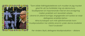 Deltagare tittar in i kameran med text